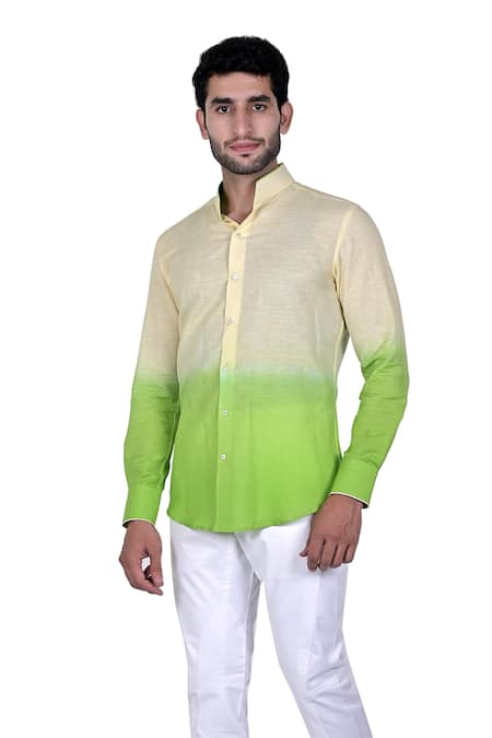 Rohit Kamra Jaipur Green Linen Ombre Shirt  