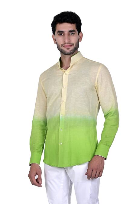 Rohit Kamra Jaipur Green Linen Ombre Shirt Online at Aza Fashions Rohit Kamra Jaipur_Green Linen Ombre Shirt _Online_at_Aza_Fashions