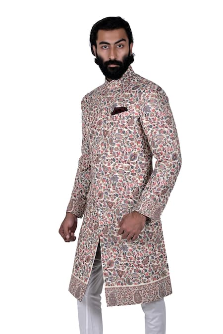 Rohit Kamra Jaipur Beige Cashmere Cotton Silk Sherwani Set  