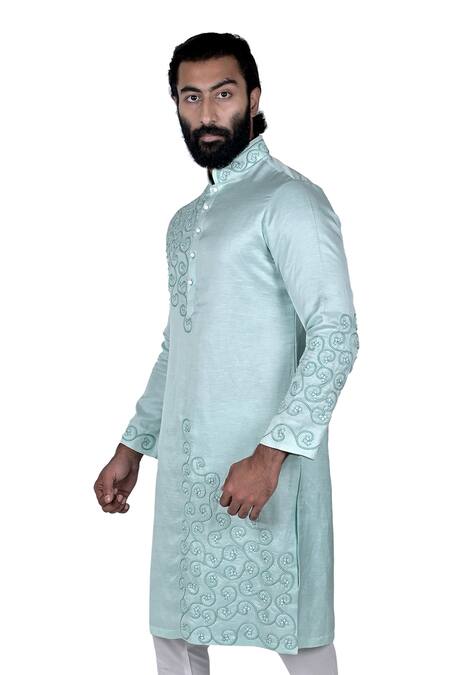 Rohit Kamra Jaipur Blue Linen Silk Kurta Set Online at Aza Fashions Rohit Kamra Jaipur_Blue Linen Silk Kurta Set _Online_at_Aza_Fashions