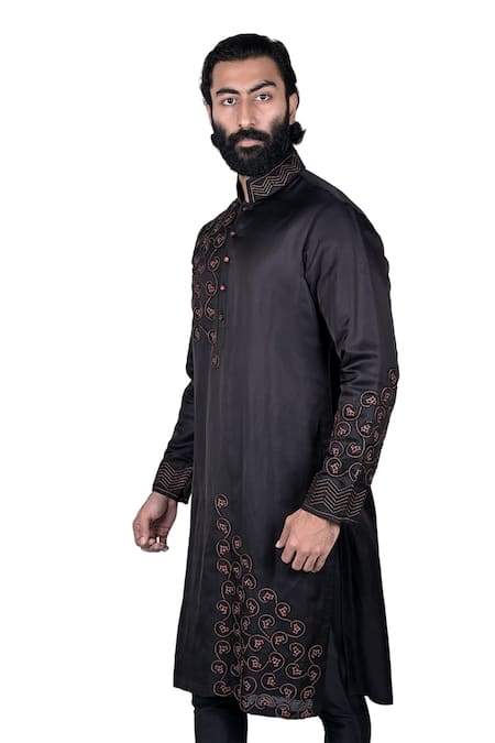 Rohit Kamra Jaipur Black Linen Silk Kurta Set  