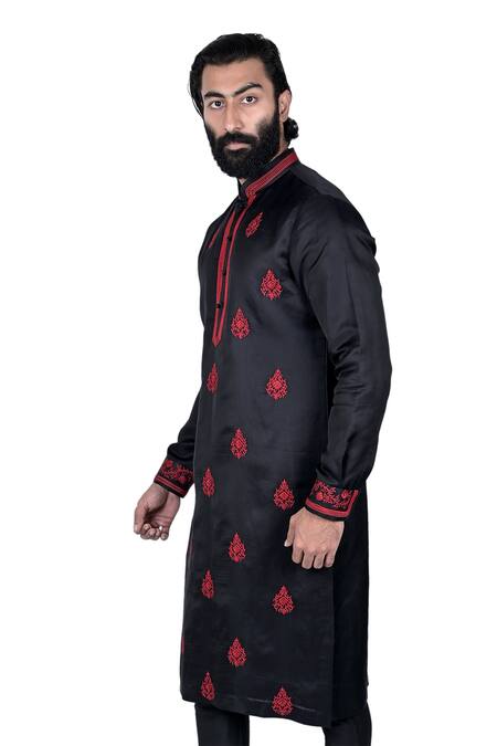Rohit Kamra Jaipur Black Linen Silk Kurta Set Online at Aza Fashions Rohit Kamra Jaipur_Black Linen Silk Kurta Set _Online_at_Aza_Fashions