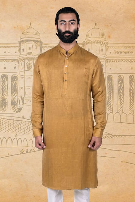 Buy_Rohit Kamra Jaipur_Yellow Cotton , Linen Kurta Set _Online_at_Aza_Fashions