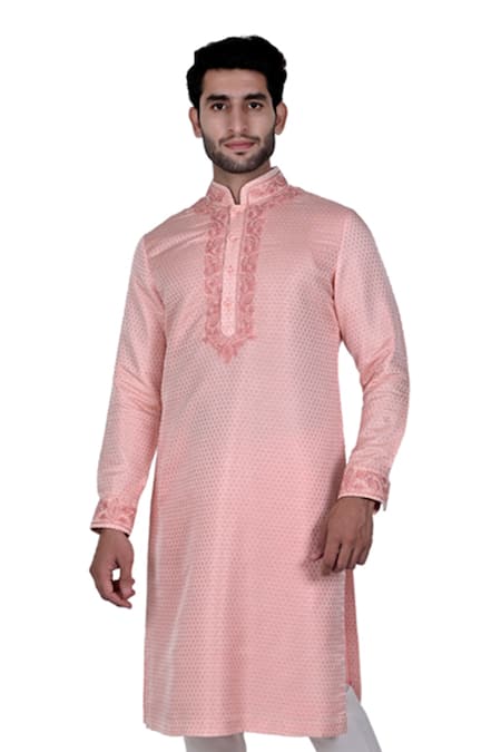 Rohit Kamra Jaipur Peach Silk Brocade Kurta Set  