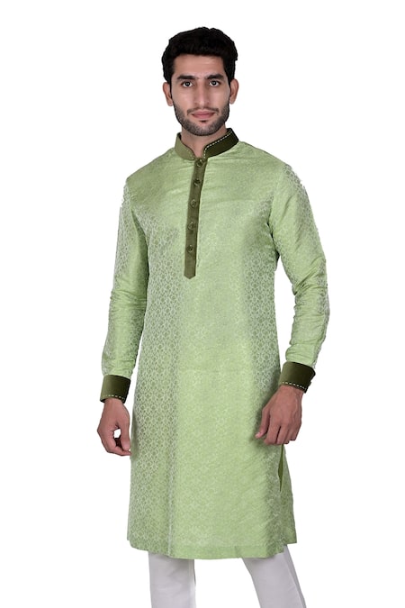 Rohit Kamra Jaipur Green Silk Brocade Kurta Set  