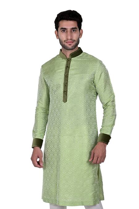 Rohit Kamra Jaipur Green Silk Brocade Kurta Set Online at Aza Fashions Rohit Kamra Jaipur_Green Silk Brocade Kurta Set _Online_at_Aza_Fashions