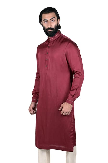 Rohit Kamra Jaipur Maroon Linen Silk Kurta Set  