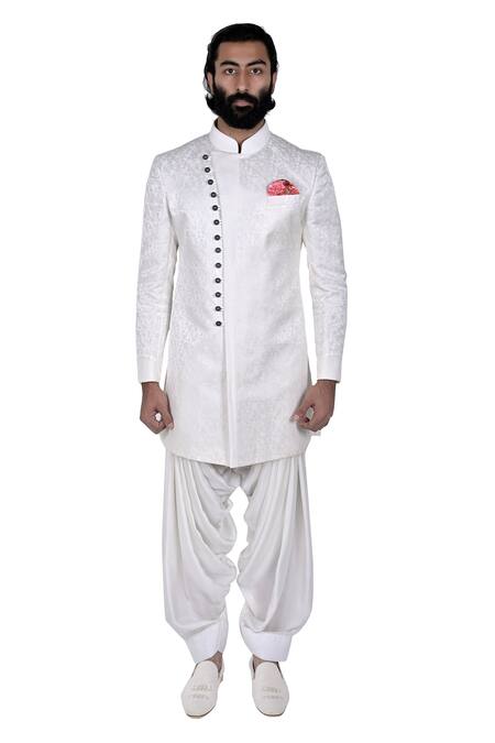 Rohit Kamra Jaipur_Beige Linen Silk Bandhgala Set _Online_at_Aza_Fashions