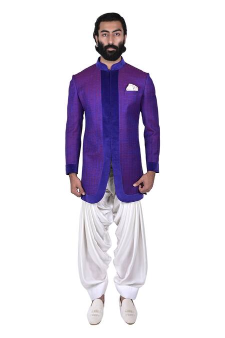 Rohit Kamra Jaipur_Blue Matka Silk Embroidered Bandhgala Set _Online_at_Aza_Fashions