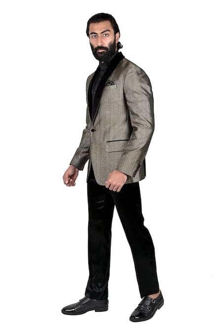 Shop Rohit Kamra Jaipur White Silk Brocade Tuxedo at Aza Fashions Shop_Rohit Kamra Jaipur_White Silk Brocade Tuxedo _at_Aza_Fashions