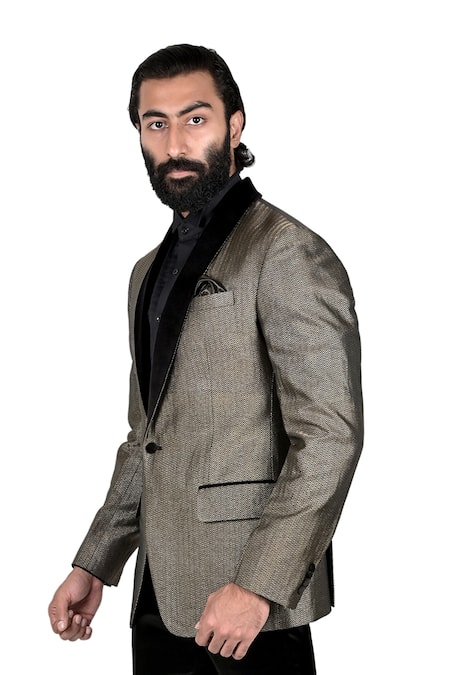 Rohit Kamra Jaipur White Silk Brocade Tuxedo Online at Aza Fashions Rohit Kamra Jaipur_White Silk Brocade Tuxedo _Online_at_Aza_Fashions