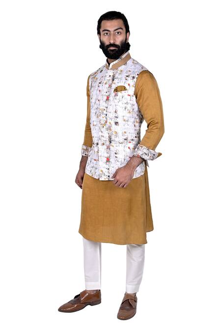 Rohit Kamra Jaipur_White Linen Silk Nehru Jacket  _Online_at_Aza_Fashions