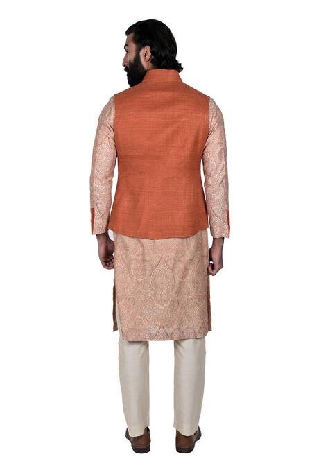 Shop_Rohit Kamra Jaipur_Orange Matka Silk Nehru Jacket  _at_Aza_Fashions