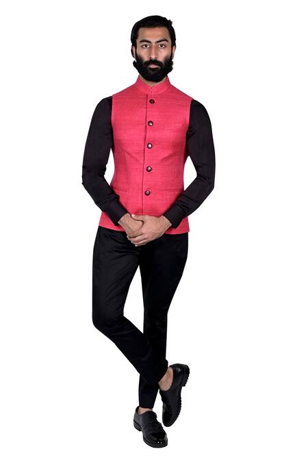 Rohit Kamra Jaipur_Pink Matka Silk Nehru Jacket  _Online_at_Aza_Fashions