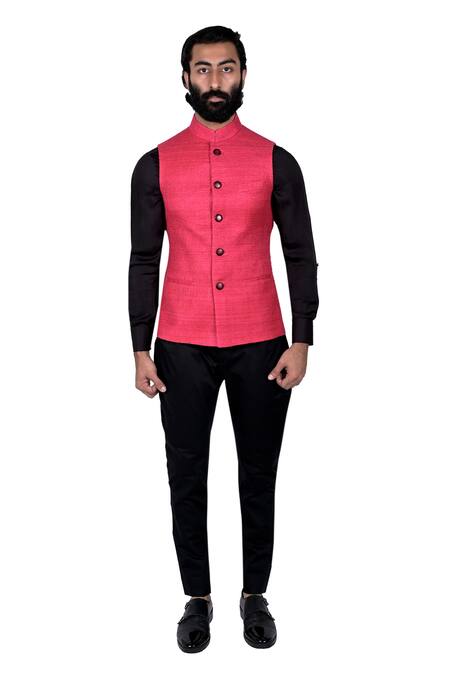 Shop_Rohit Kamra Jaipur_Pink Matka Silk Nehru Jacket  _at_Aza_Fashions