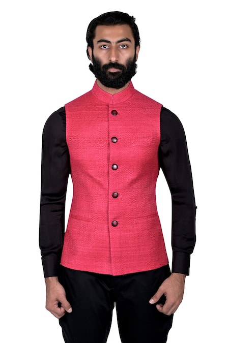 Buy_Rohit Kamra Jaipur_Pink Matka Silk Nehru Jacket  _Online_at_Aza_Fashions