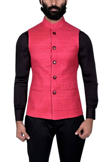 Rohit Kamra Jaipur_Pink Matka Silk Nehru Jacket  _at_Aza_Fashions