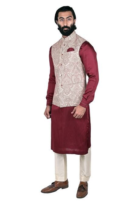 Rohit Kamra Jaipur Beige Silk Brocade Embroidered Nehru Jacket Online at Aza Fashions Rohit Kamra Jaipur_Beige Silk Brocade Embroidered Nehru Jacket _Online_at_Aza_Fashions