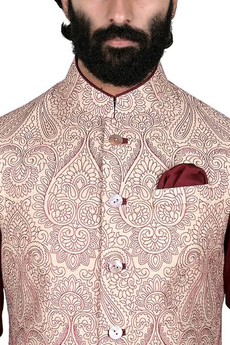 Rohit Kamra Jaipur Beige Silk Brocade Embroidered Nehru Jacket at Aza Fashions Rohit Kamra Jaipur_Beige Silk Brocade Embroidered Nehru Jacket _at_Aza_Fashions