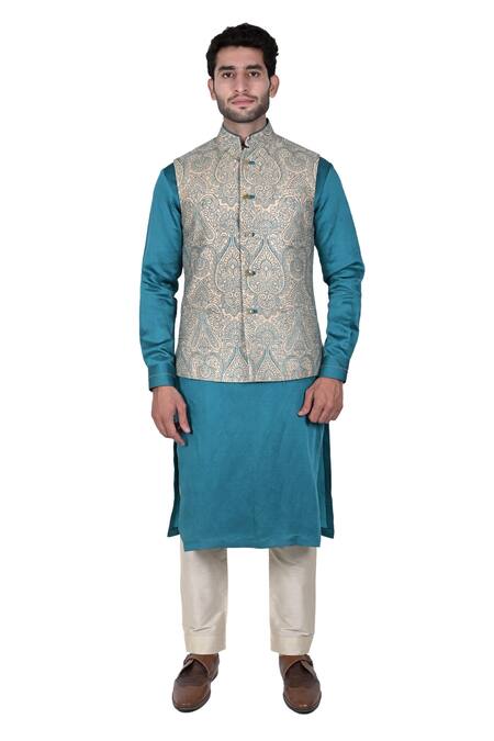 Rohit Kamra Jaipur Beige Silk Brocade Nehru Jacket Online at Aza Fashions Rohit Kamra Jaipur_Beige Silk Brocade Nehru Jacket _Online_at_Aza_Fashions