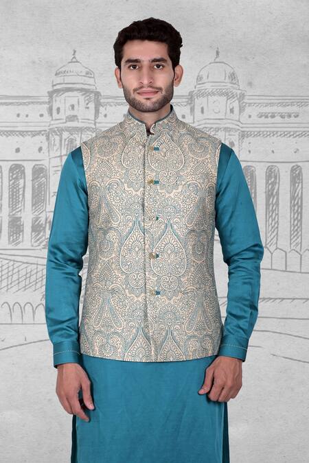 Buy Rohit Kamra Jaipur Beige Silk Brocade Nehru Jacket Online at Aza Fashions Buy_Rohit Kamra Jaipur_Beige Silk Brocade Nehru Jacket _Online_at_Aza_Fashions