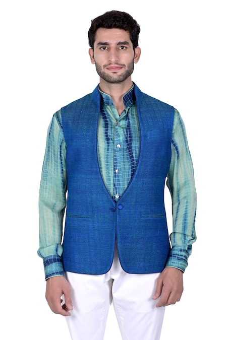 Rohit Kamra Jaipur Blue Matka Silk Jacket  