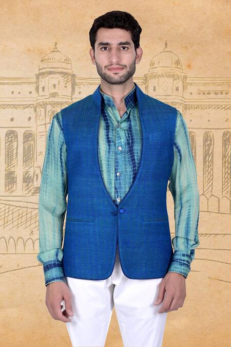 Buy Rohit Kamra Jaipur Blue Matka Silk Jacket Online at Aza Fashions Buy_Rohit Kamra Jaipur_Blue Matka Silk Jacket _Online_at_Aza_Fashions