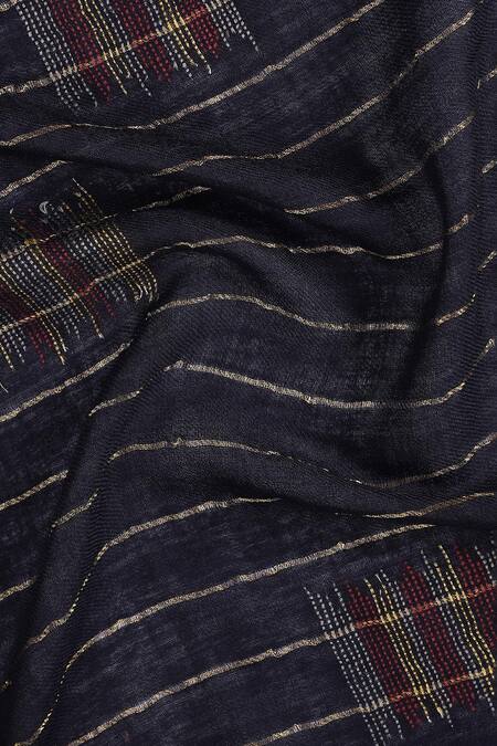 Shop Shingora Blue Wool Lurex Stripe Pattern Stole Online at Aza Fashions Shop_Shingora_Blue Wool Lurex Stripe Pattern Stole _Online_at_Aza_Fashions