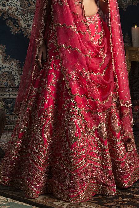 Buy Rachit Khanna Pink Raw Silk Sweetheart Neck Embroidered Bridal Lehenga Set Online at Aza Fashions Buy_Rachit Khanna_Pink Raw Silk Sweetheart Neck Embroidered Bridal Lehenga Set_Online_at_Aza_Fashions