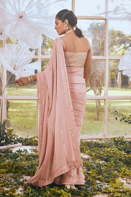 Shop Rachit Khanna Pink Organza, Net, Georgette, Lycra Floral Embroidered Saree With Blouse at Aza Fashions Shop_Rachit Khanna_Pink Organza, Net, Georgette, Lycra Floral Embroidered Saree With Blouse _at_Aza_Fashions