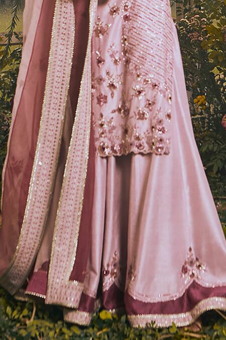 Buy_Rachit Khanna_Purple Silk Glass Beads, Aari Round Embroidered Kurta Sharara Set_Online_at_Aza_Fashions