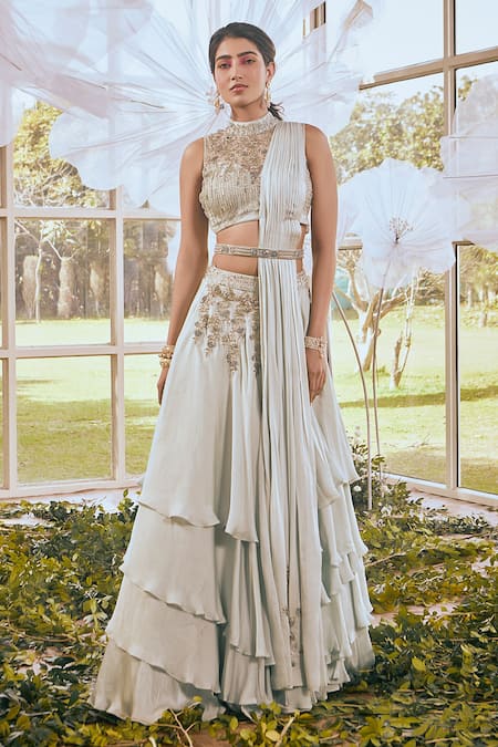 Rachit Khanna Layered Lehenga With Draped Blouse 