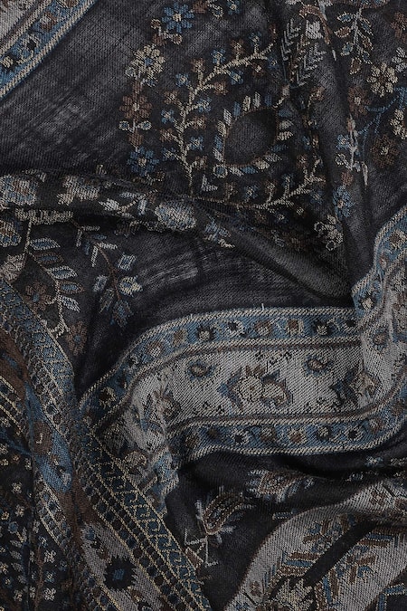 Shop_Shingora_Black Wool Lurex Jacquard Stole _Online_at_Aza_Fashions