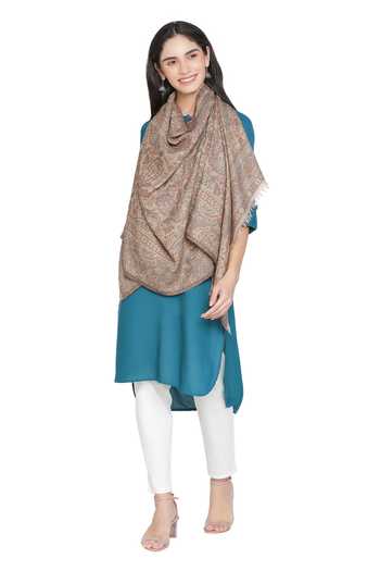 Shingora_Brown Wool Lurex Jacquard Stole _Online_at_Aza_Fashions