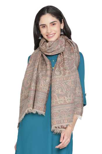 Buy_Shingora_Brown Wool Lurex Jacquard Stole _Online_at_Aza_Fashions