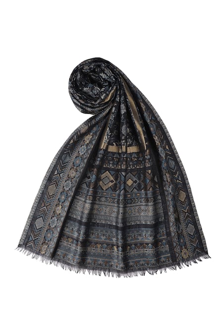Shop Shingora Black Wool Lurex Jacquard Stole at Aza Fashions Shop_Shingora_Black Wool Lurex Jacquard Stole _at_Aza_Fashions