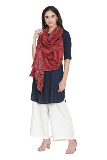 Shingora_Red Wool Lurex Jacquard Stole _Online_at_Aza_Fashions