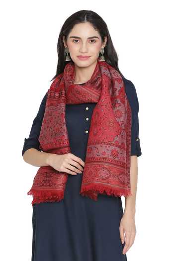 Buy_Shingora_Red Wool Lurex Jacquard Stole _Online_at_Aza_Fashions