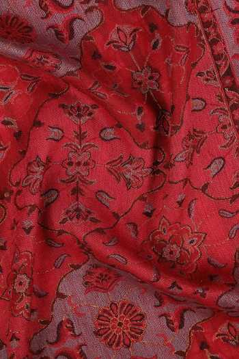 Shop_Shingora_Red Wool Lurex Jacquard Stole _Online_at_Aza_Fashions