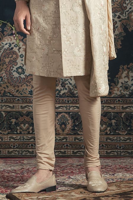 Rachit Khanna_Gold Tussar Embroidered Sherwani Set _Online_at_Aza_Fashions