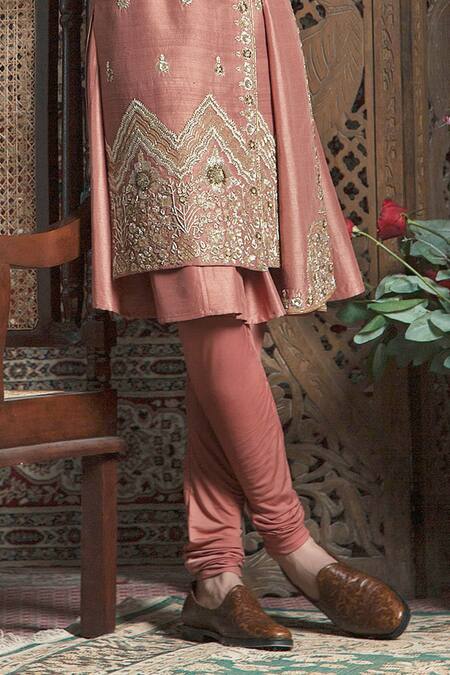 Rachit Khanna Pink Raw Silk Embroidered Sherwani Set Online at Aza Fashions Rachit Khanna_Pink Raw Silk Embroidered Sherwani Set _Online_at_Aza_Fashions