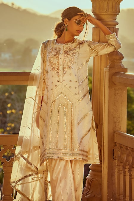 Rajat K Tangri Chanderi Kurta Pant Set 