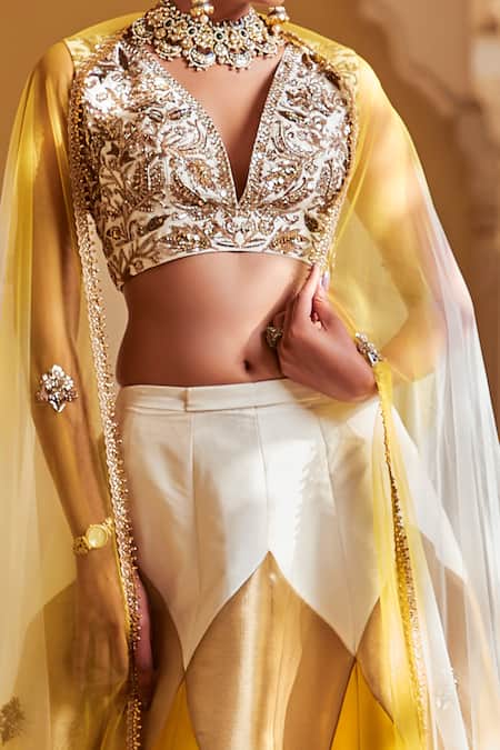 Shop Rajat K Tangri White Brocade And Net, Tafetta Beads & Cutdana, Sequin V Woven Shaded Lehenga Set at Aza Fashions Shop_Rajat K Tangri_White Brocade And Net, Tafetta Beads & Cutdana, Sequin V Woven Shaded Lehenga Set_at_Aza_Fashions