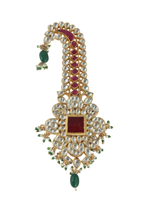 Shop Riana Jewellery Gold Bead, Jadtar Stone Floral Kalangi at Aza Fashions Shop_Riana Jewellery_Gold Bead, Jadtar Stone Floral Kalangi _at_Aza_Fashions