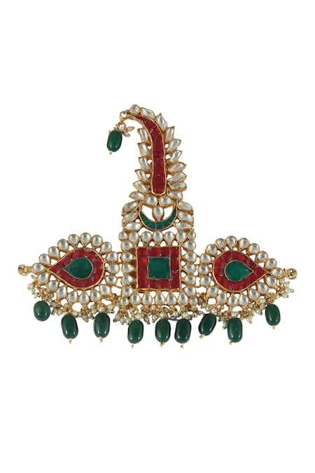 Shop Riana Jewellery Gold Pearl, Bead, Jadtar Stone Drop Kalangi at Aza Fashions Shop_Riana Jewellery_Gold Pearl, Bead, Jadtar Stone Drop Kalangi _at_Aza_Fashions