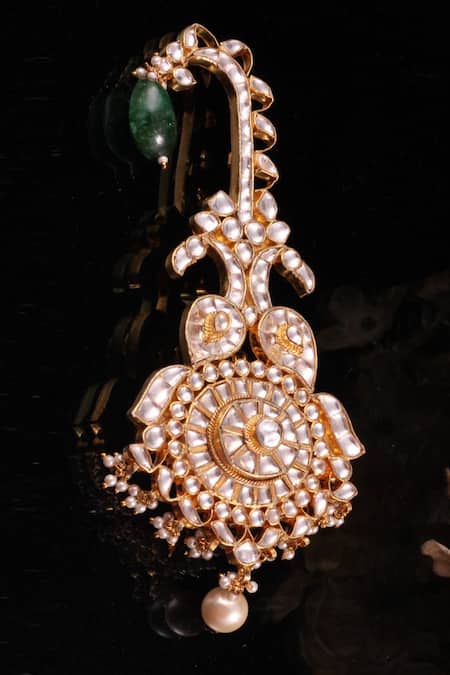 Riana Jewellery Gold Pearl, Bead, Jadtar Stone Drop Kalangi 