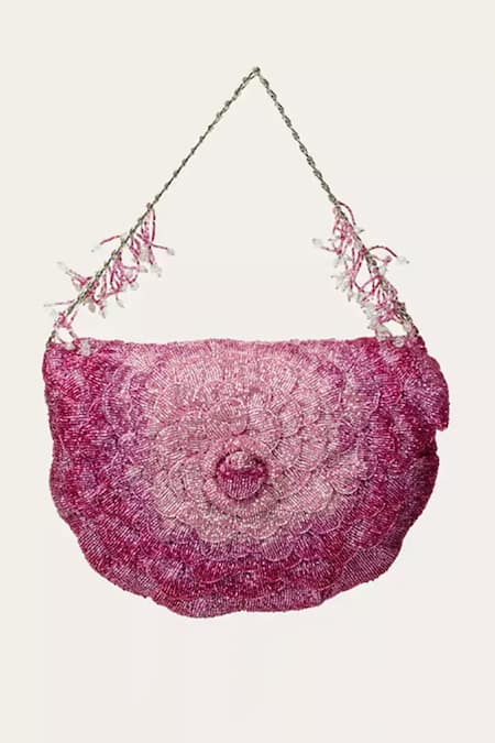 Shop Doux Amour Pink Embroidery, Beads Coco Rose Embellished Sling Bag at Aza Fashions Shop_Doux Amour_Pink Embroidery, Beads Coco Rose Embellished Sling Bag _at_Aza_Fashions