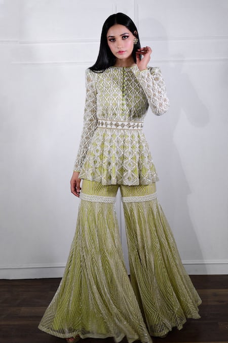 Ritika Mirchandani Embroidered Peplum Kurta & Sharara Set 