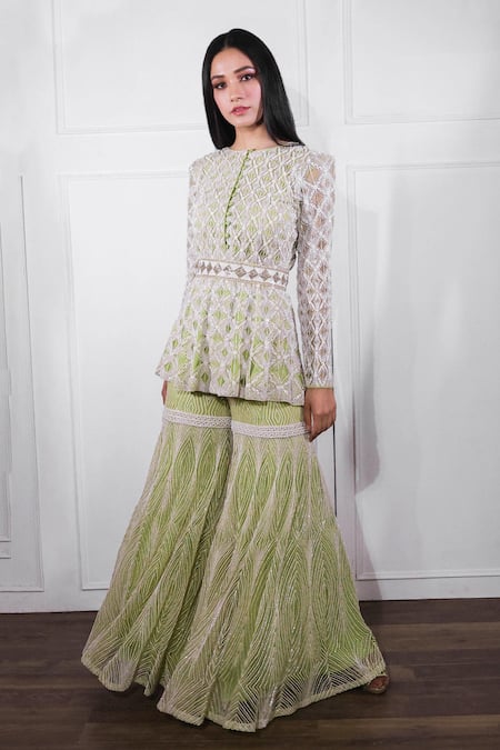 Ritika Mirchandani Embroidered Peplum Kurta & Sharara Set 