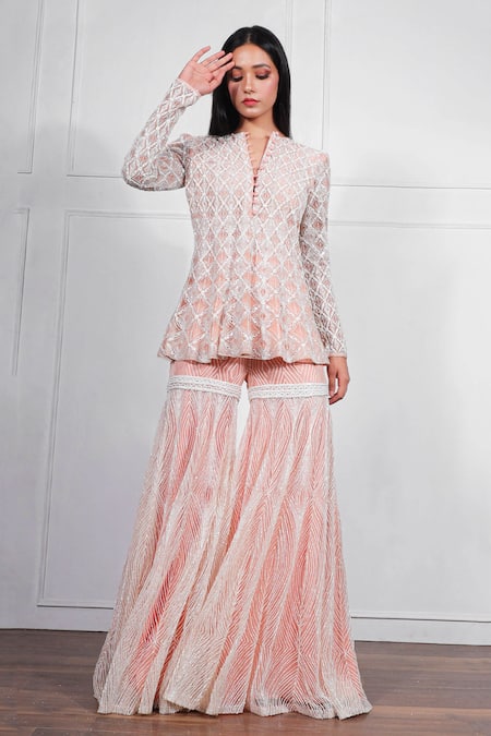 Ritika Mirchandani Embroidered Peplum Kurta & Sharara Set 